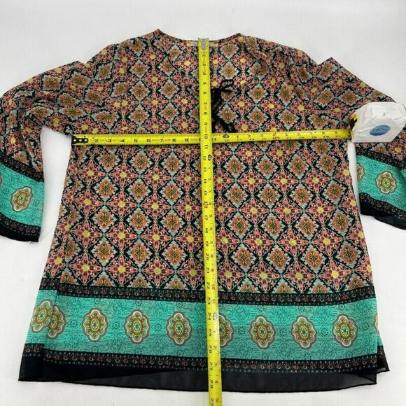 Dress Barn Semi Sheer Boho Hippie Hippy Multi-Colored Tunic Blouse Womens Size L - Picture 5 of 8